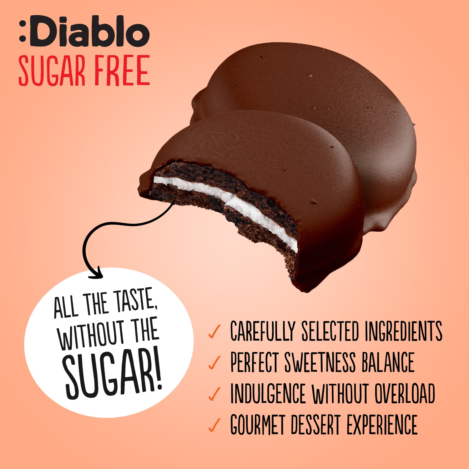 Diablo chocolate cream cookies no added sugar 34g - British product