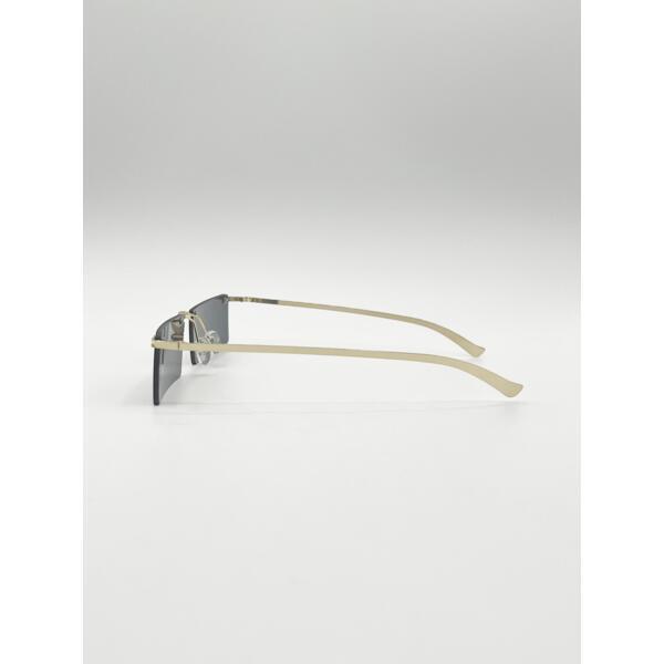 SVNX frameless rectangle sunglasses black lenses metal frame British brand