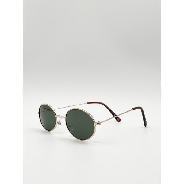 SVNX retro round sunglasses gold green lens - British product