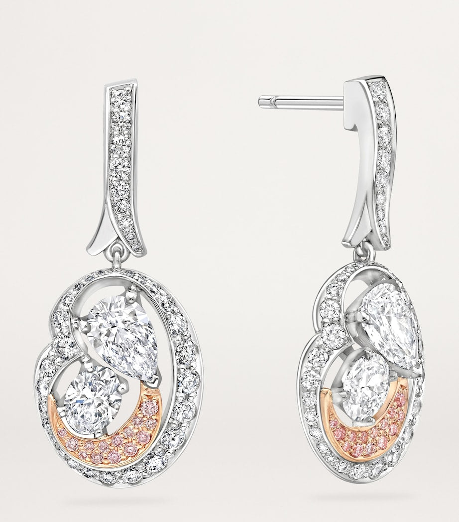 Boodles Motherhood diamond earrings in platinum and rose gold (British brand)