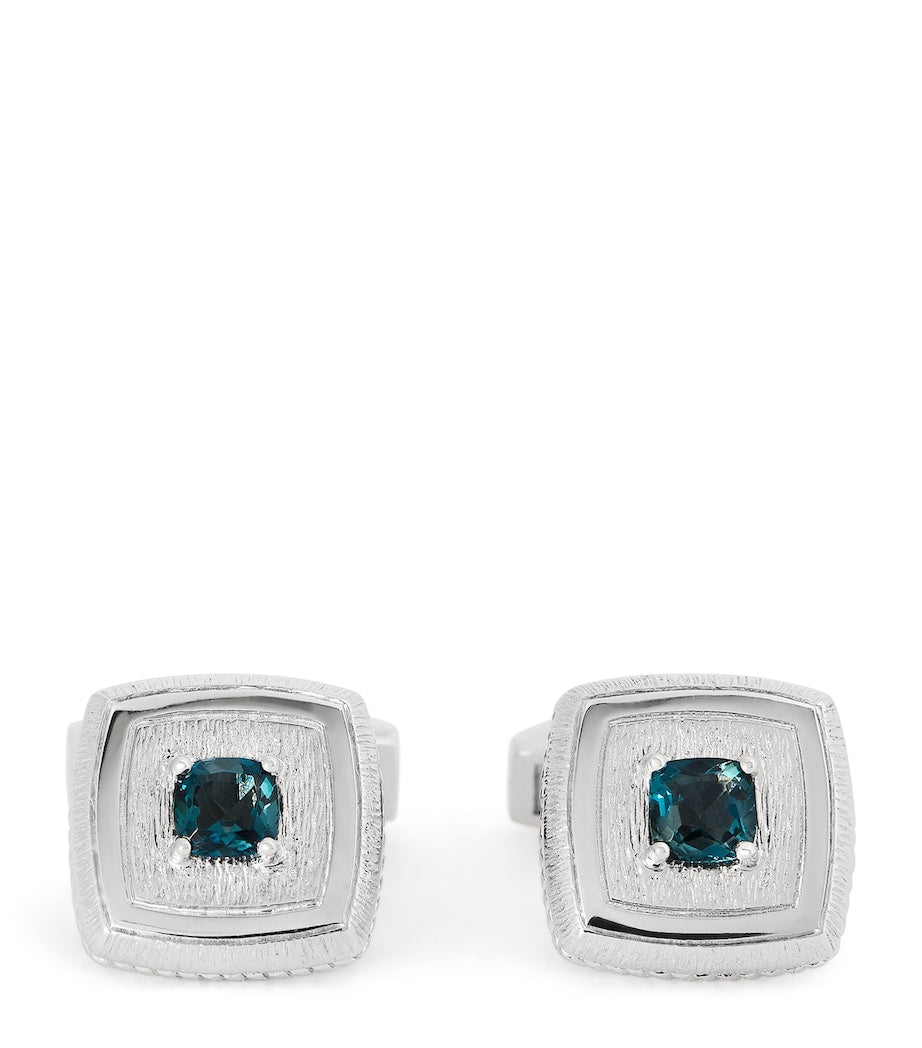 Tateossian sterling silver and topaz textured square cufflinks (British brand)