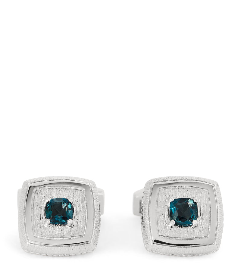 Tateossian sterling silver and topaz textured square cufflinks (British brand)