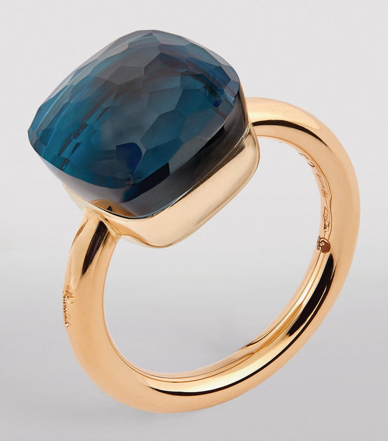 Pomellato Nudo Maxi ring blue London topaz rose white gold, imported from the UK
