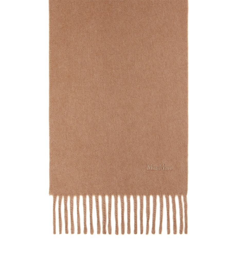 Max Mara wool fringed logo scarf, UK version