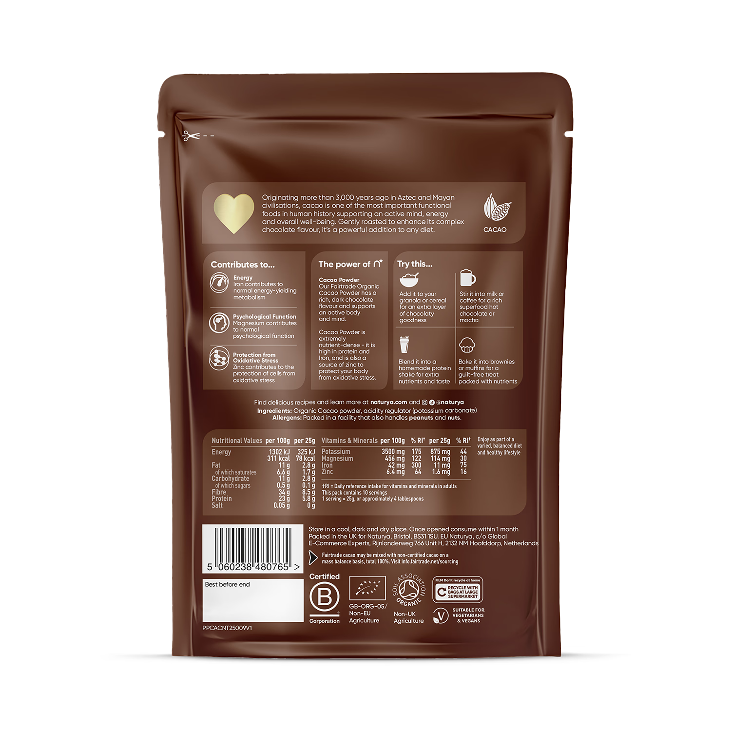 Naturya Bio Kakaopulver Schokolade 250g, UK-Version