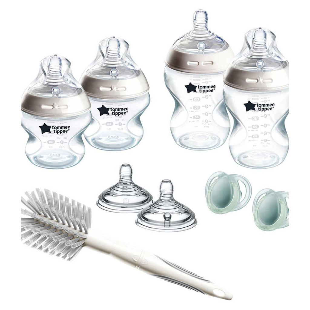 Tommee Tippee Natural Start Newborn Starter Set, 2 Anti-Colic Baby Bottles, Medium-Flow, Breast-Like Teats, Self-Sterilising