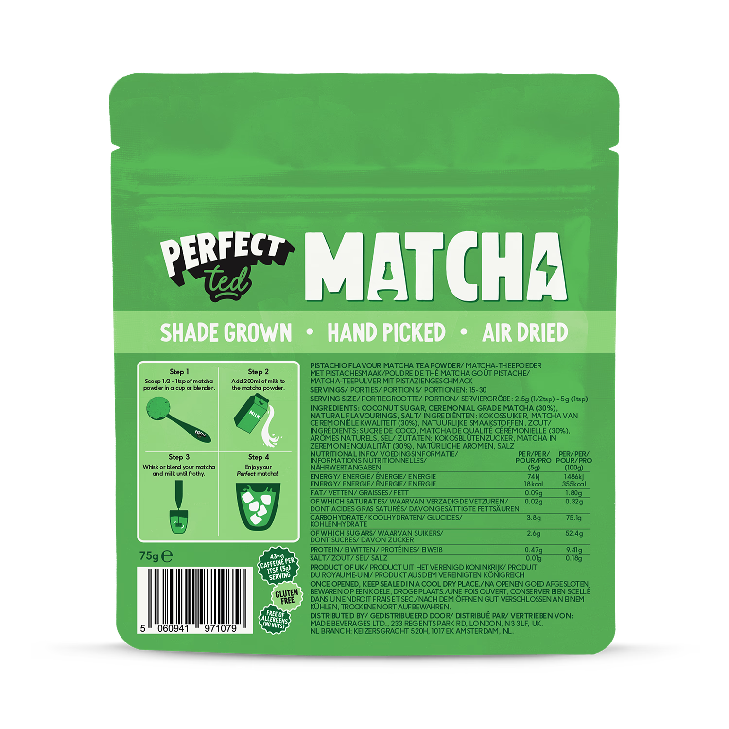 PerfectTed pistachio matcha tea powder 75g - British product