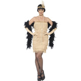 Smiffys Flapper Costume, Gold, with Short Dress