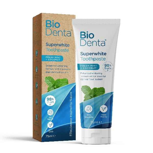 BioDenta Natural Whitening Toothpaste SUPERWHITE Vegan 75ml GOODS Superdrug   