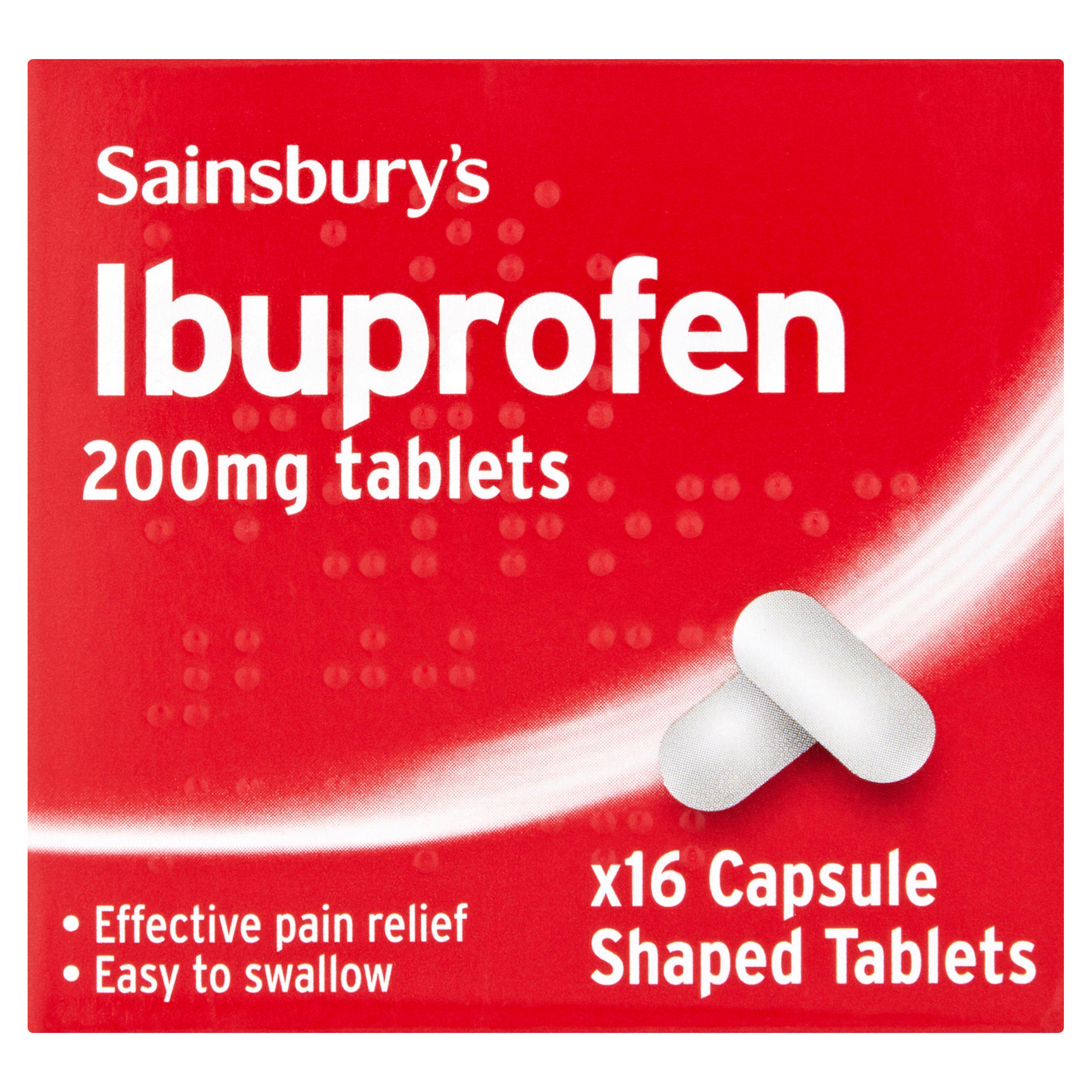 Sainsbury's Ibuprofen Tablets Capsule Shaped Tablets x16 200mg pain relief Sainsburys   