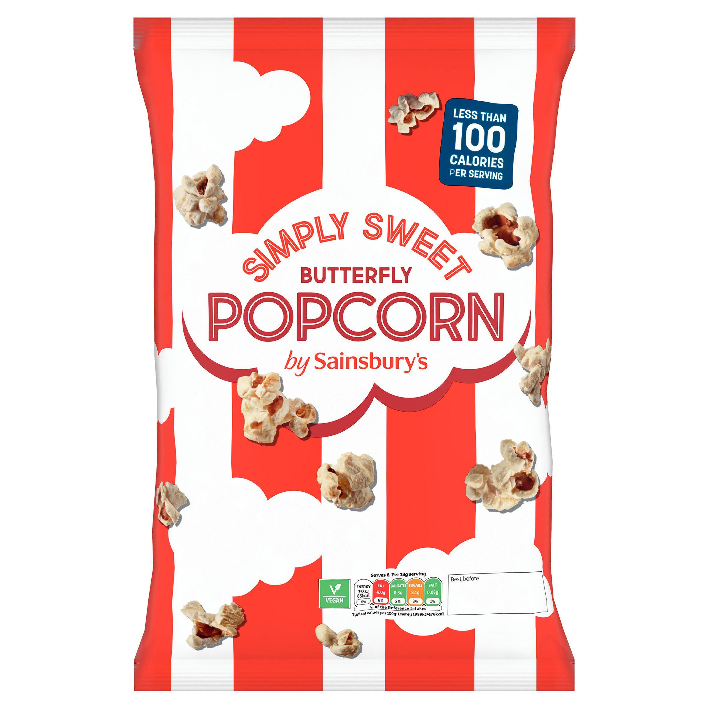 Sainsbury's Simply Sweet Butterfly Popcorn 110g Popcorn Sainsburys   