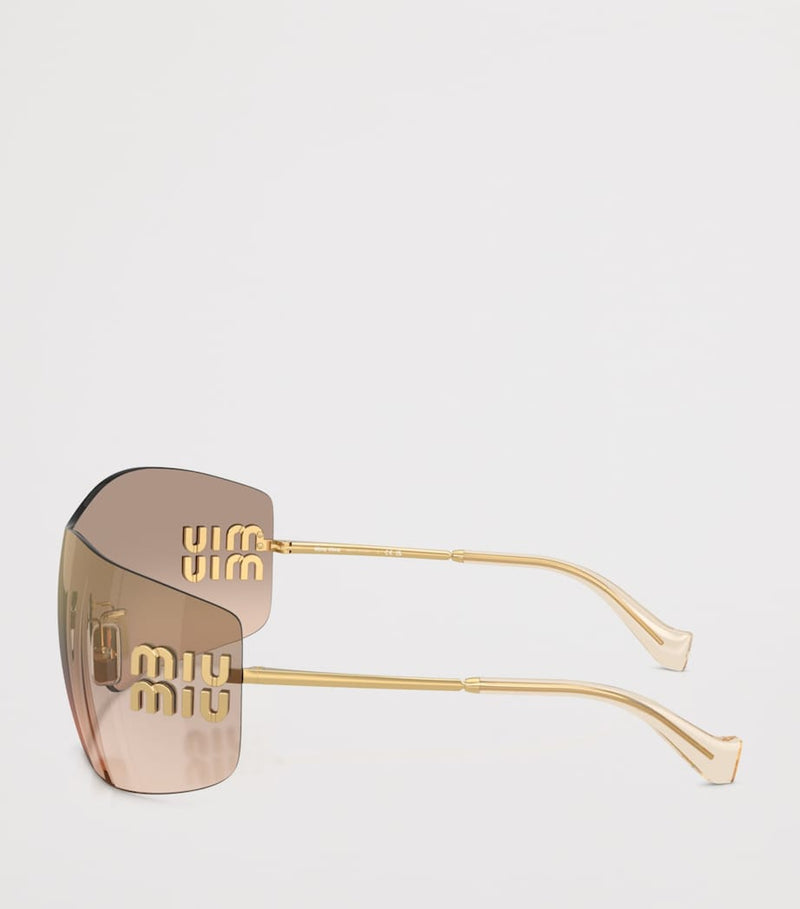 Lunettes de soleil bouclier sans monture Miu Miu avec branches en métal (marque britannique)
