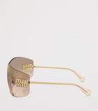 Lunettes de soleil bouclier sans monture Miu Miu avec branches en métal (marque britannique)