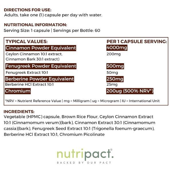 Nutripact Cinnamon Capsules 60 vegan capsules, imported from the UK