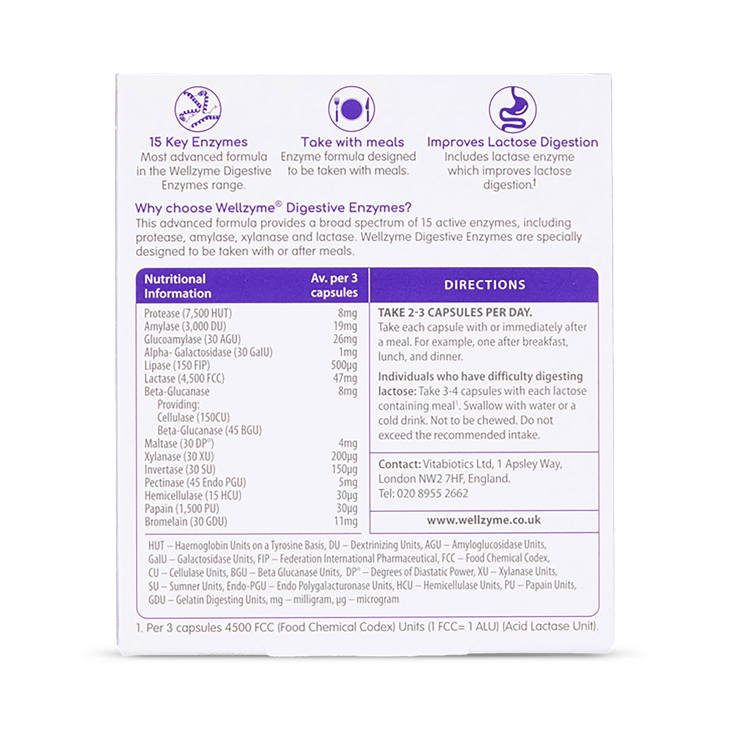 Vitabiotics Wellzyme 15 Enzyme Capsules 60 (British brand)