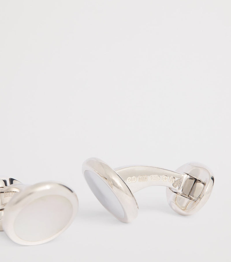 Deakin & Francis sterling silver mother-of-pearl round cufflinks, imported from the UK