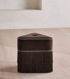 Soho Home velvet Marta footstool with tassel skirt, imported from the UK