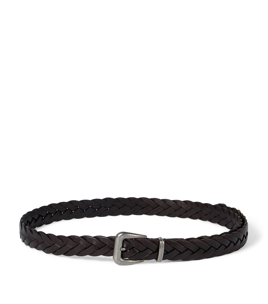 Brunello Cucinelli braided leather belt with monili buckle, UK version