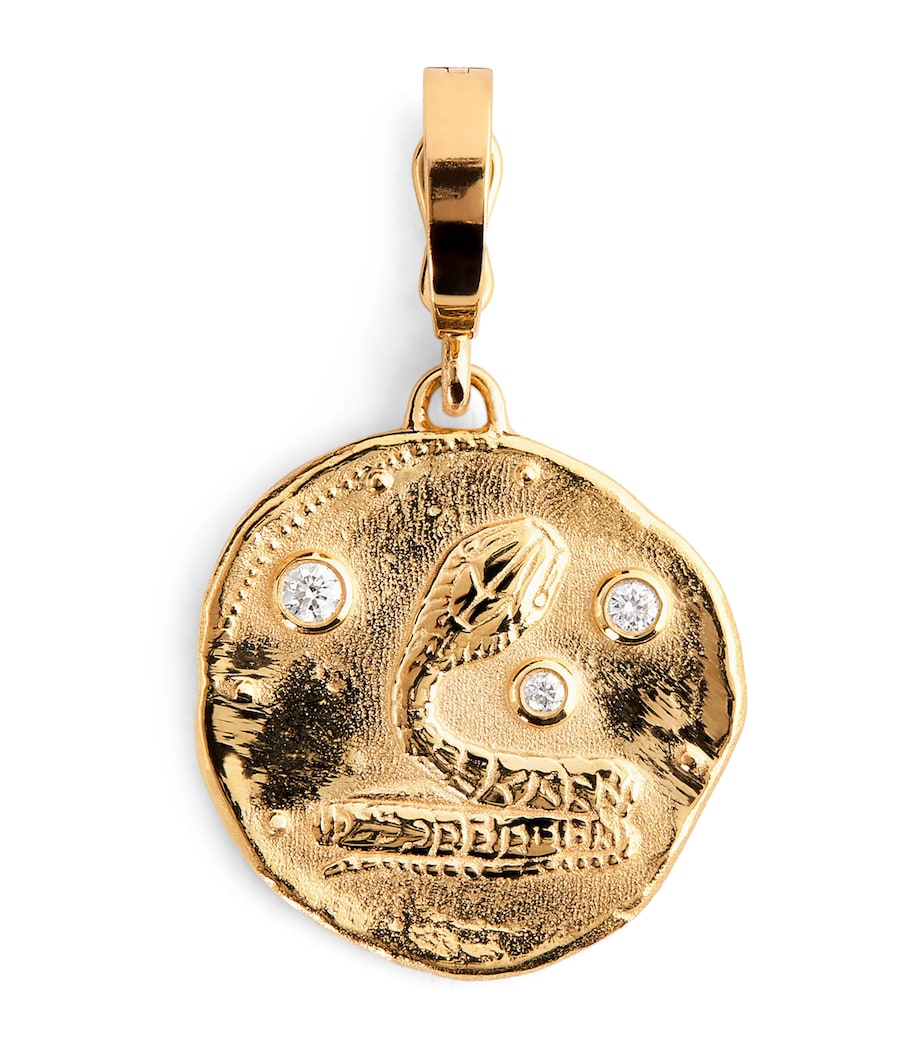 Azlee yellow gold diamond snake coin charm - British product