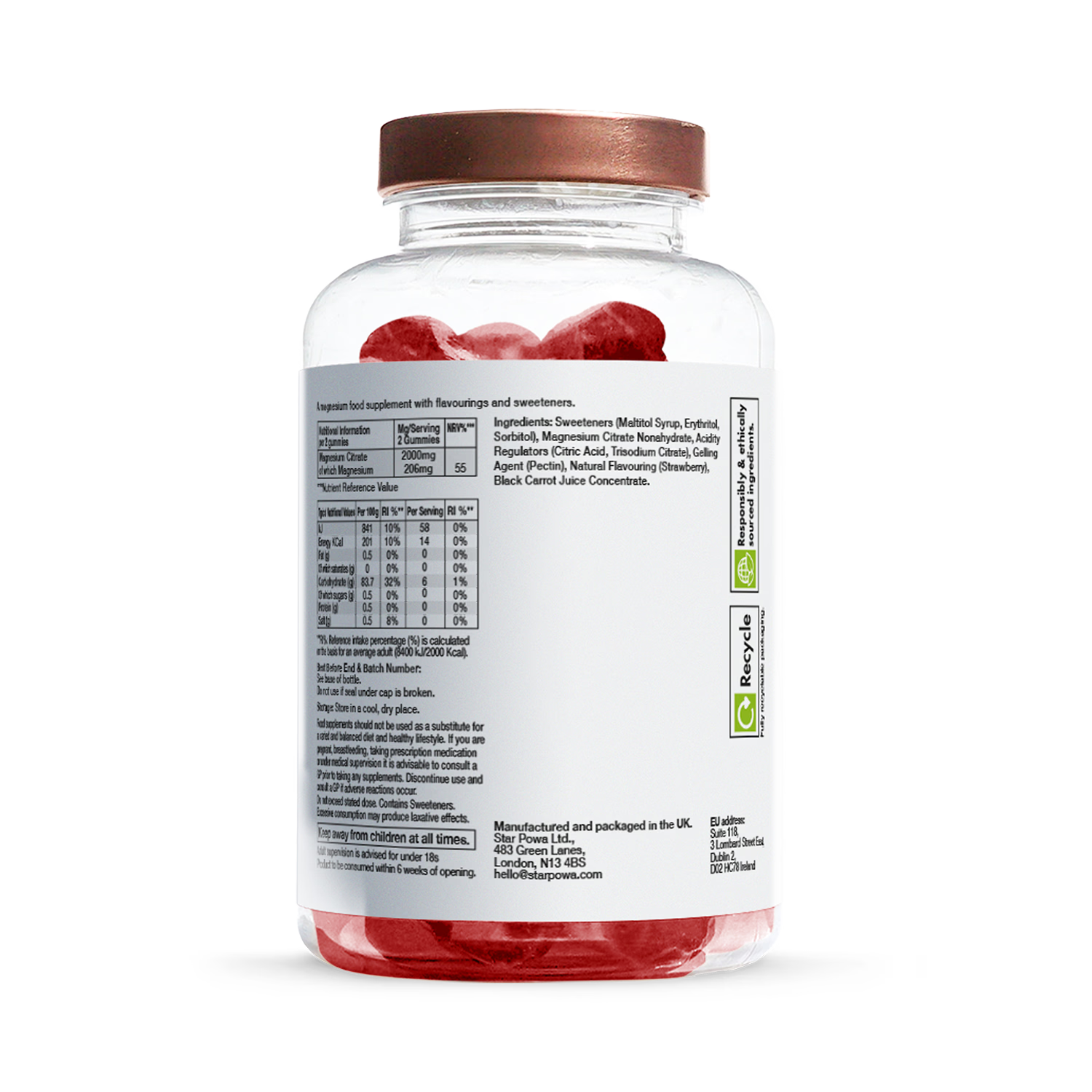 Starpowa magnesium gummies Super Strength Strawberry 60 count, UK version