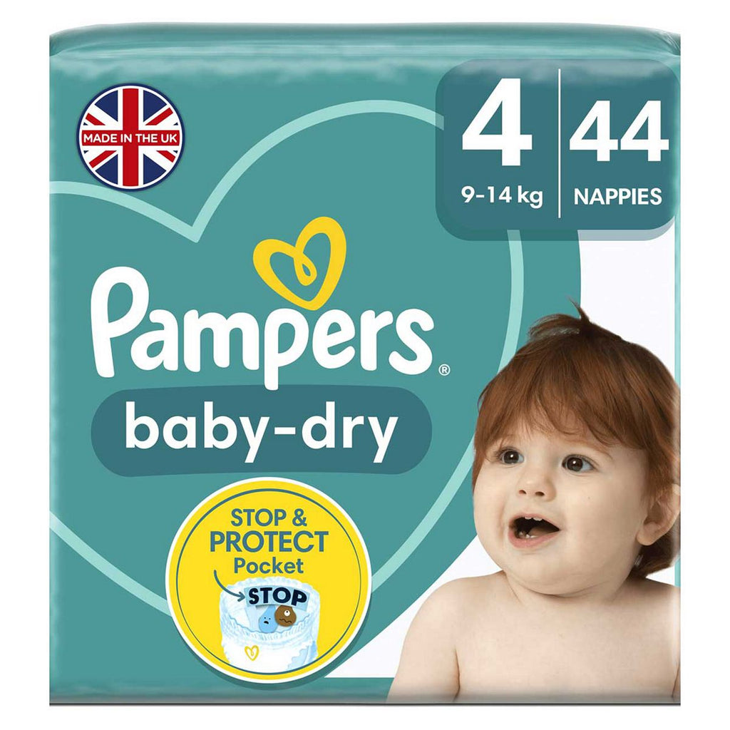 Pampers Baby-Dry Size 4, 44 Nappies, 9kg-14kg, Essential Pack