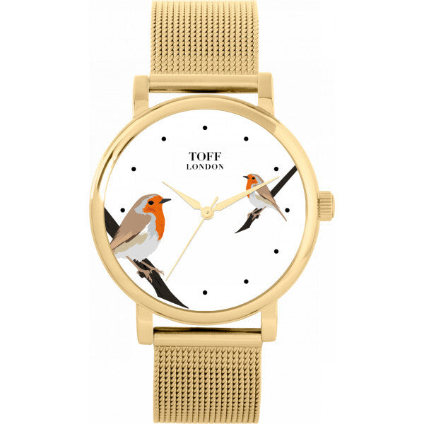 Toff London White Robins Bird watch 38mm - British product