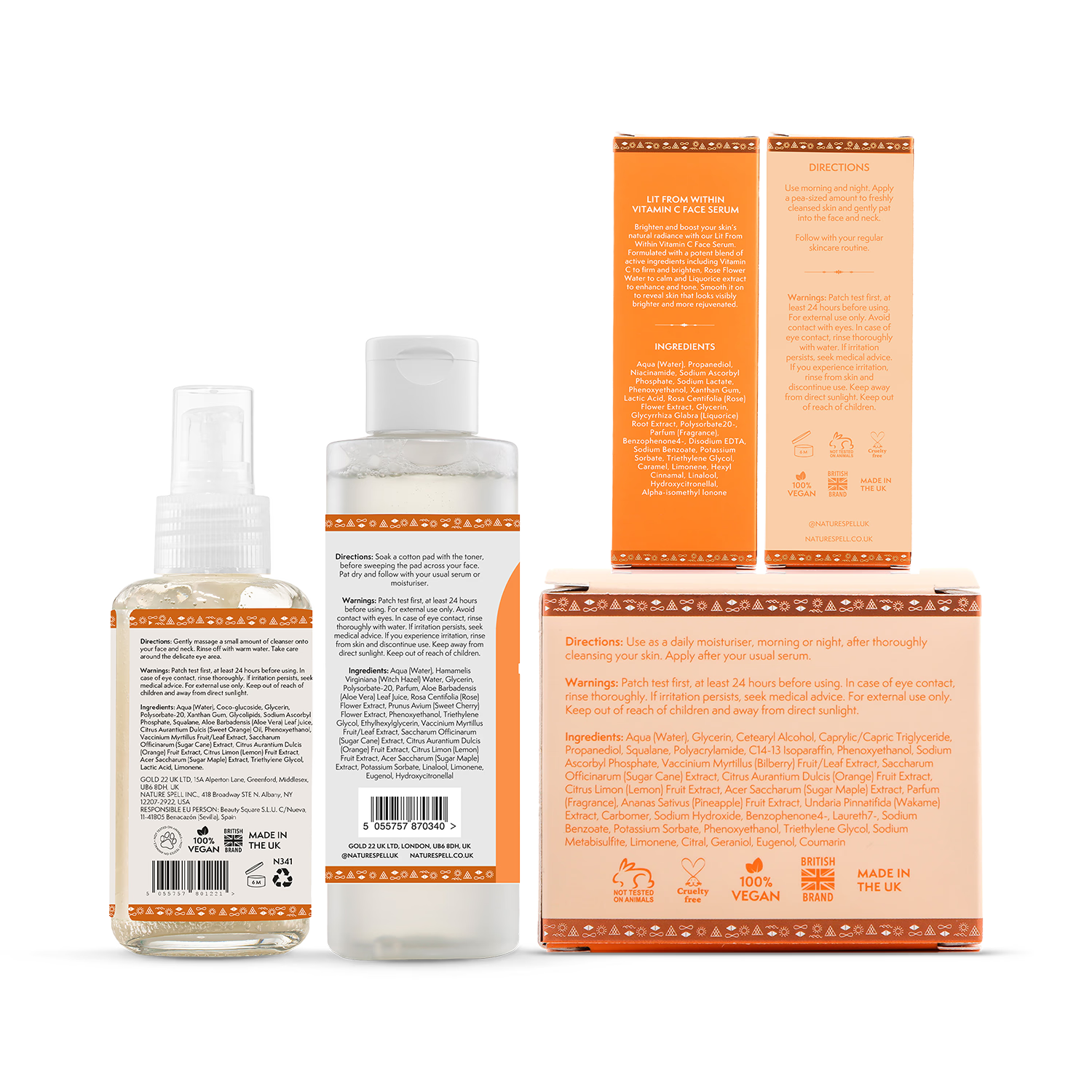 Nature Spell Vitamin C and Fruit AHA skincare set, imported from the UK
