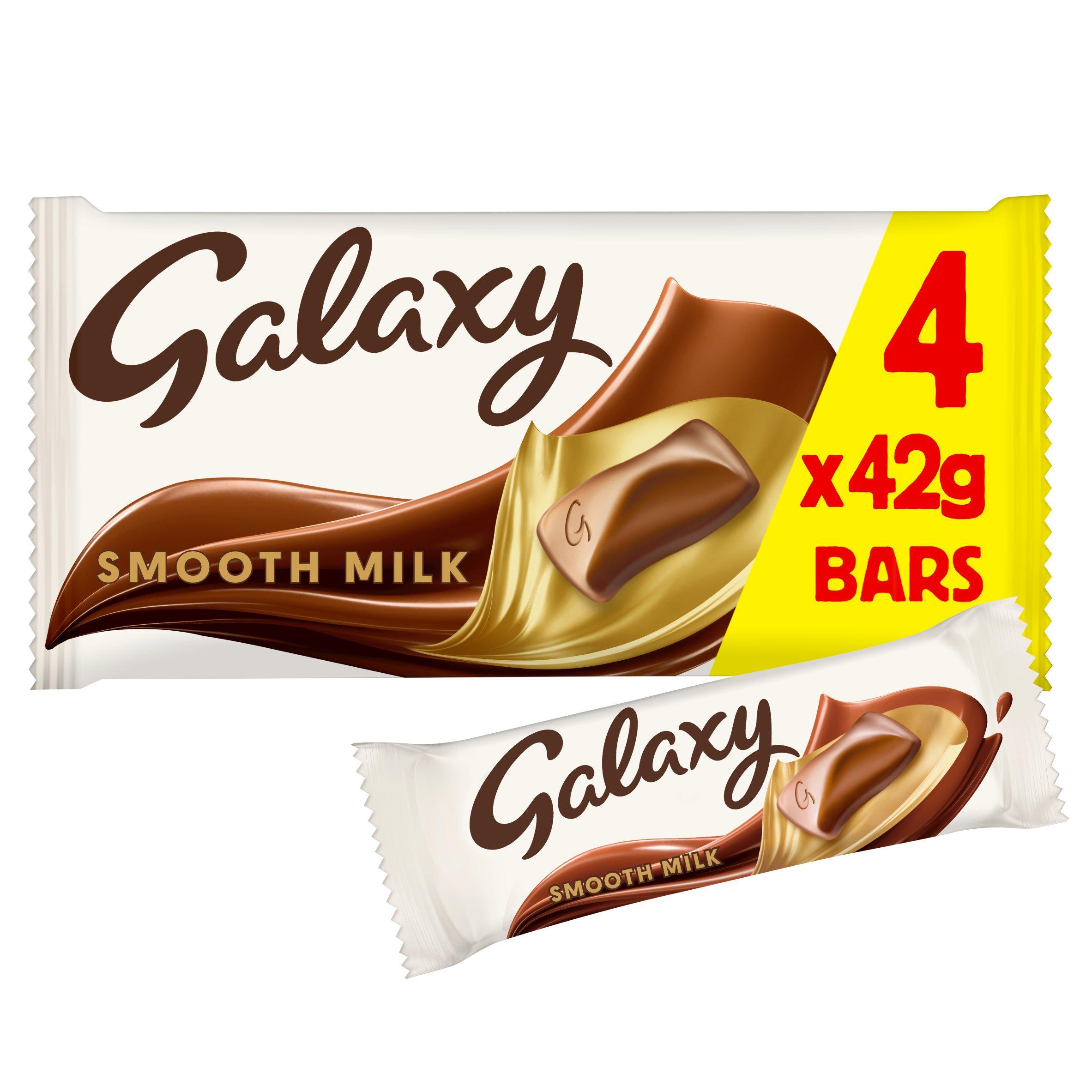 Galaxy Smooth Milk Chocolate Snack Bars Multipack Vegetarian 4x42g Multipack chocolate Sainsburys   