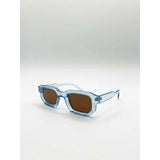 SVNX chunky retro square sunglasses with clear blue frame, imported from the UK
