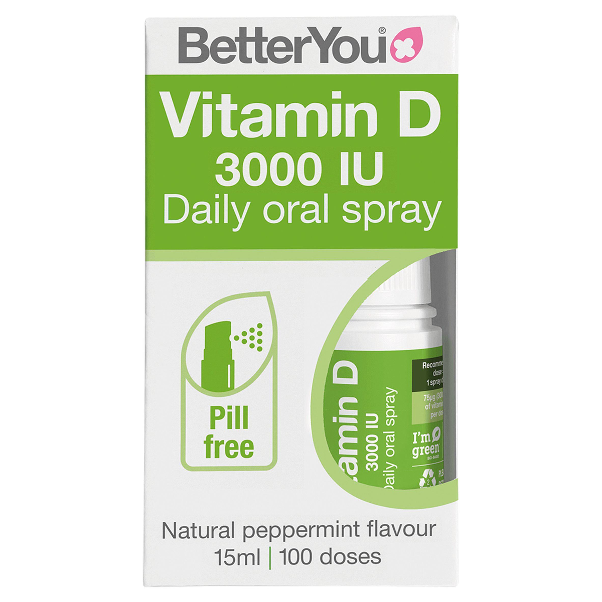 BetterYou D3000 Vitamin D Daily Oral Spray Natural Peppermint Flavour 15ml GOODS Sainsburys   