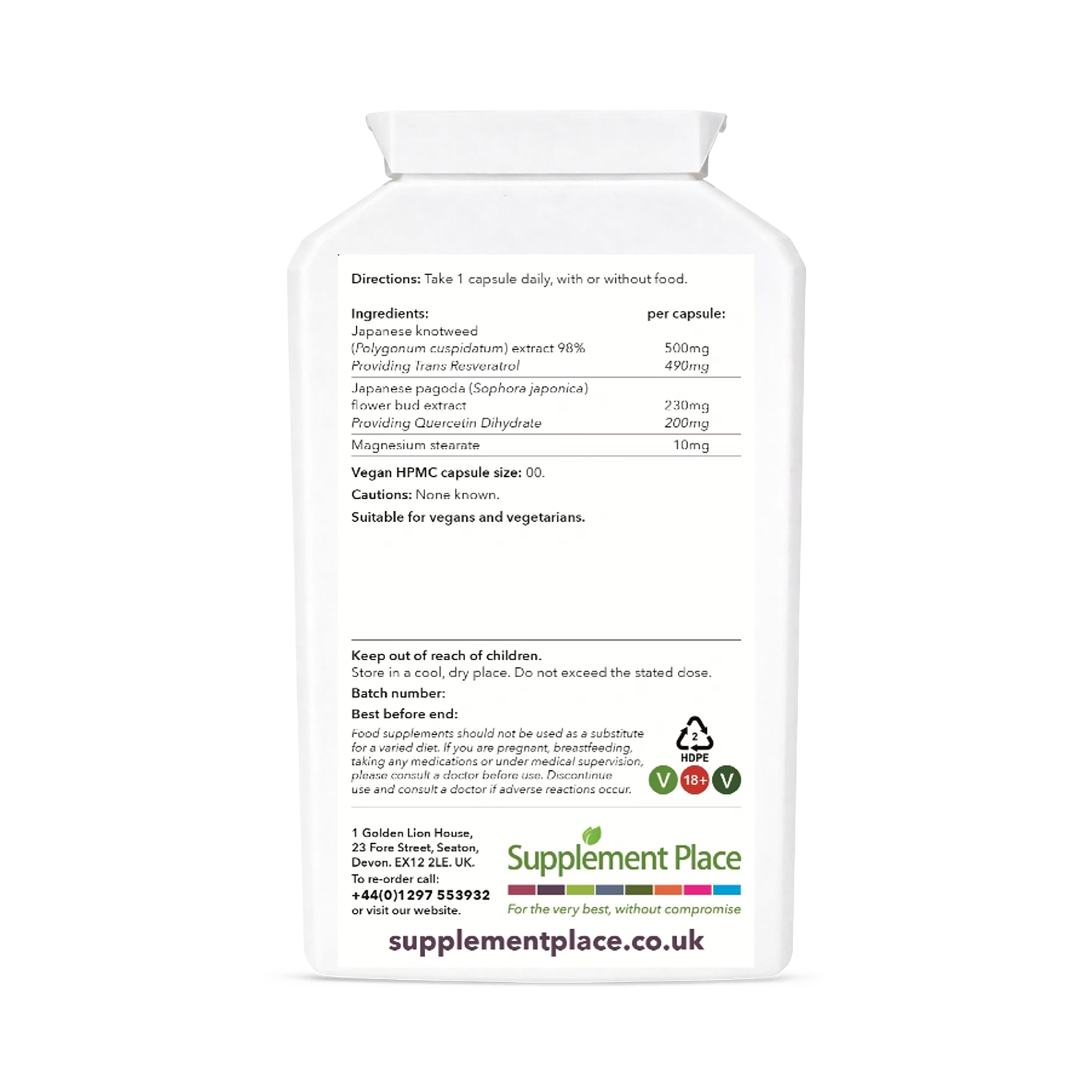 Supplement Place Trans Resveratrol Quercetin 240 capsules (British brand)