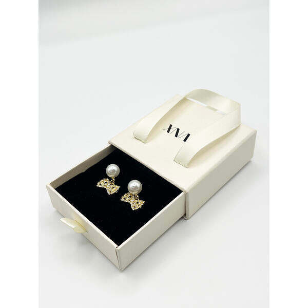 SVNX diamante bow pearl drop earrings gift boxed, imported from the UK