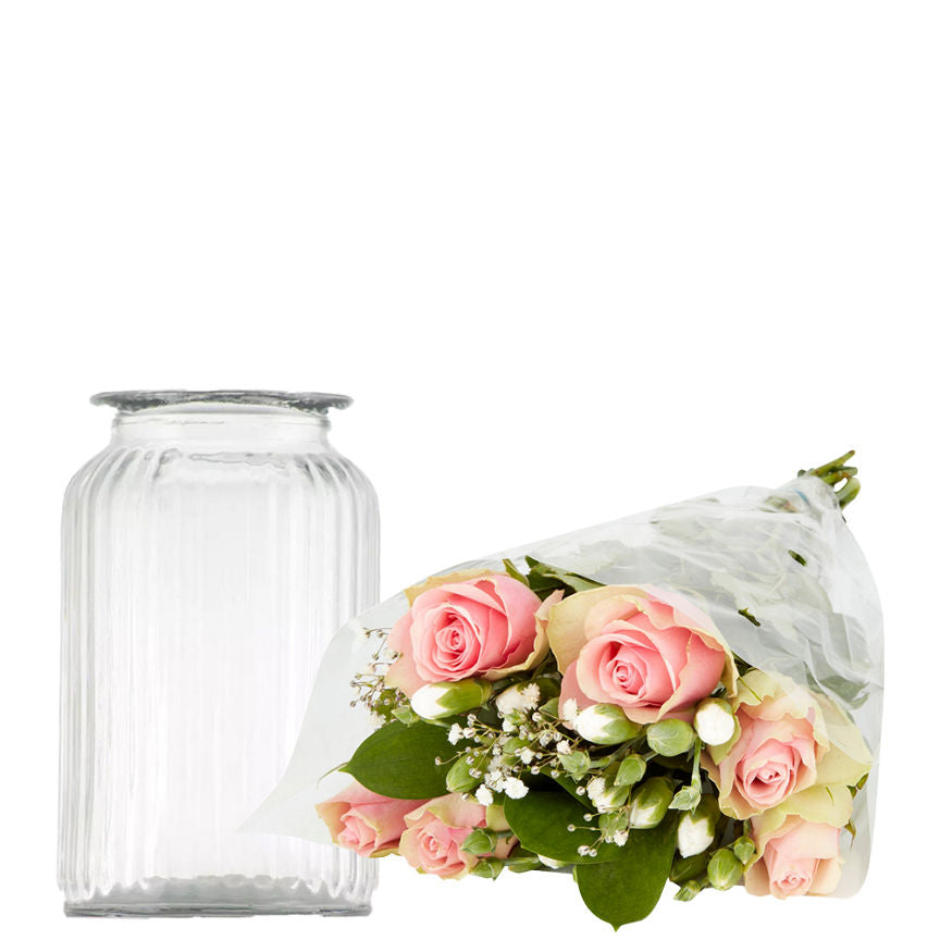 Spray Carnation Posy Bouquet & Vase Bundle