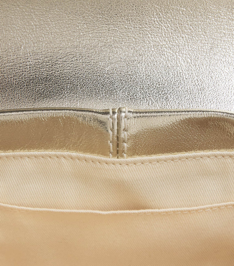 Maje metallic leather Miss M clutch bag with gold buckle, imported from the UK