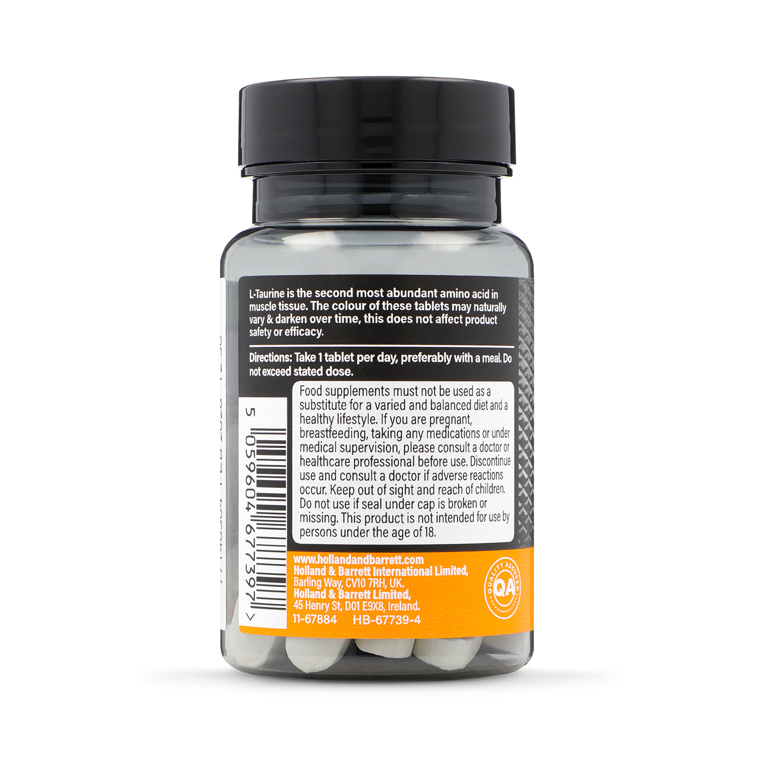 L-Taurine 500mg fitness supplement tablets 50ct (British brand)