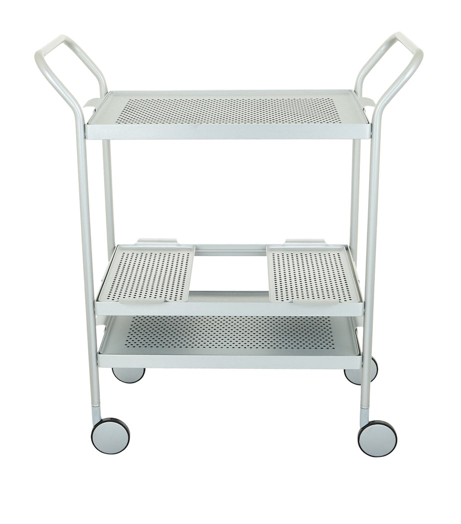 Kaymet aluminium serving trolley with two tiers and wheels, UK version