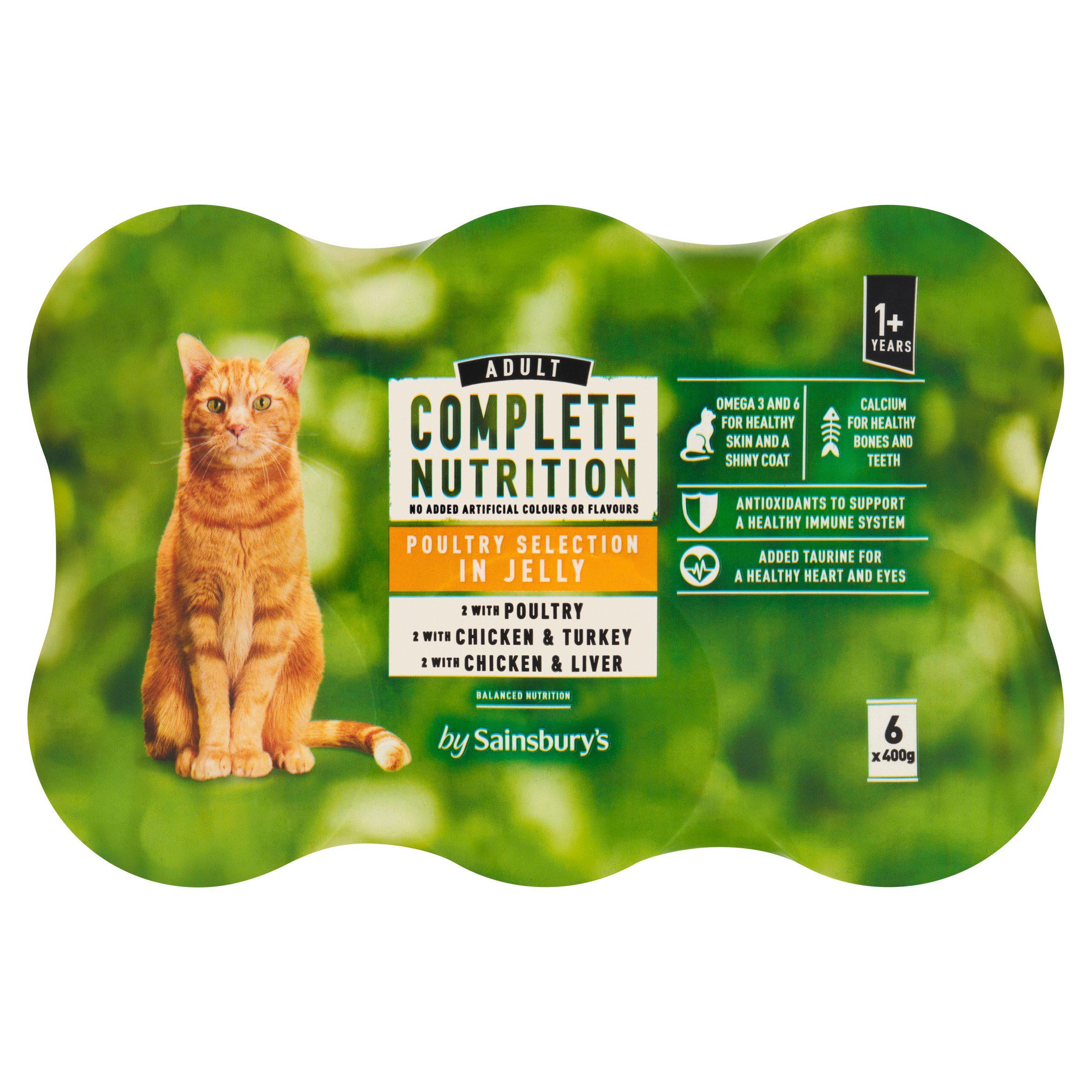 Sainsbury's Complete Nutrition 1+ Adult Cat Food Adult Meat Selection in Jelly 6x400g Cat Food & Accessories Sainsburys   