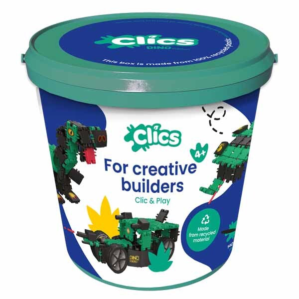 Clics Dino World Bucket 151-piece building set, UK version