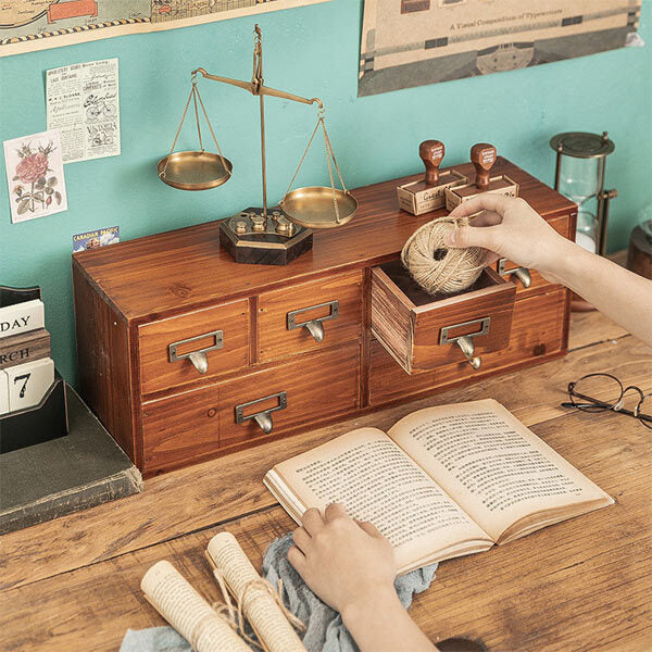 Livingandhome retro wood 6-drawer desk organizer - British product