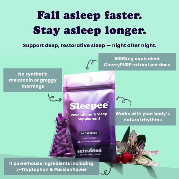Extracted Sleepee sleep supplement 60 capsules, imported from the UK