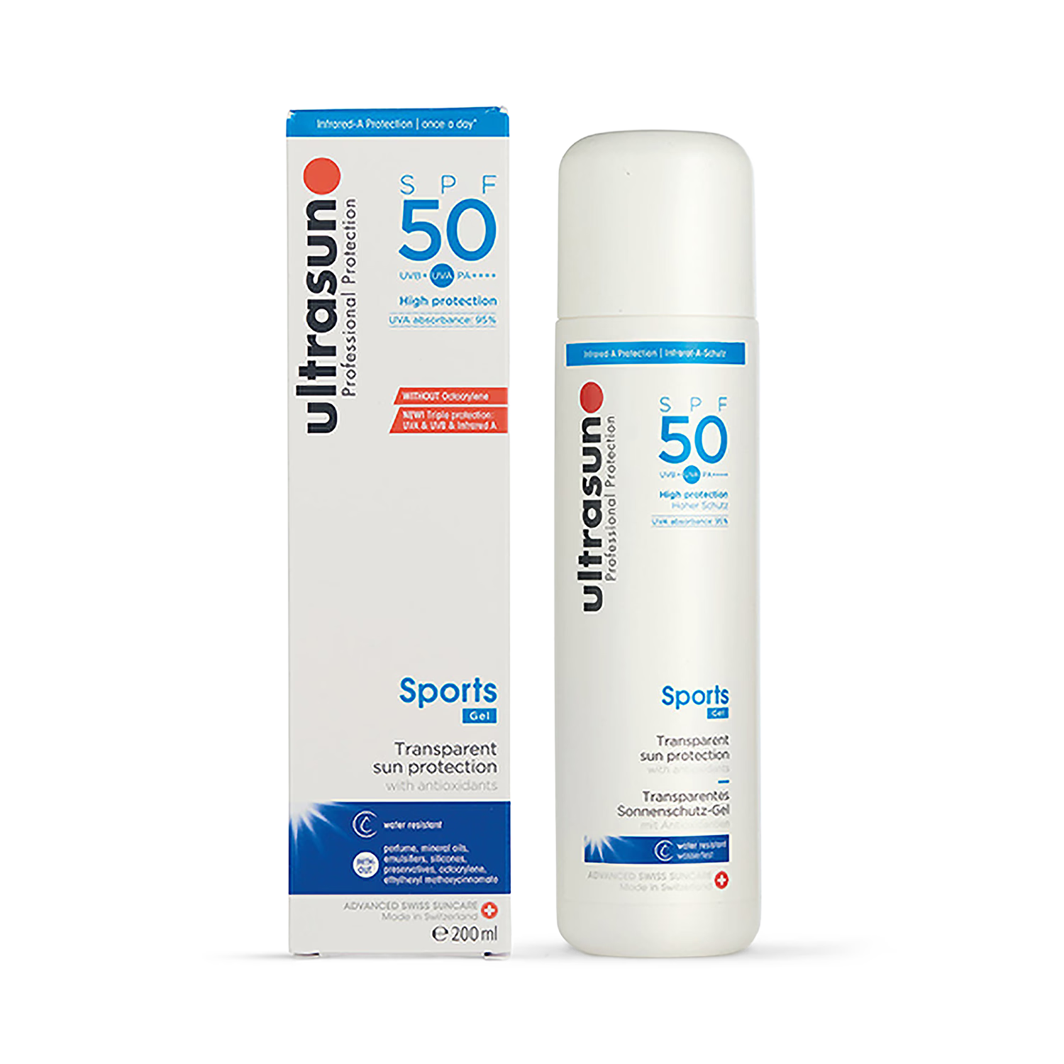 Ultrasun sports sunscreen gel SPF 50 200ml, imported from the UK