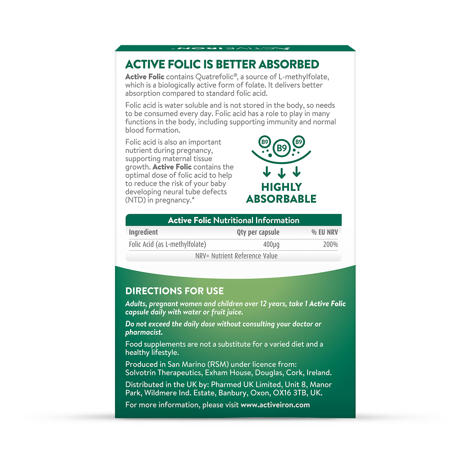 Active Folic supplement 400mcg 60 Capsules - British product