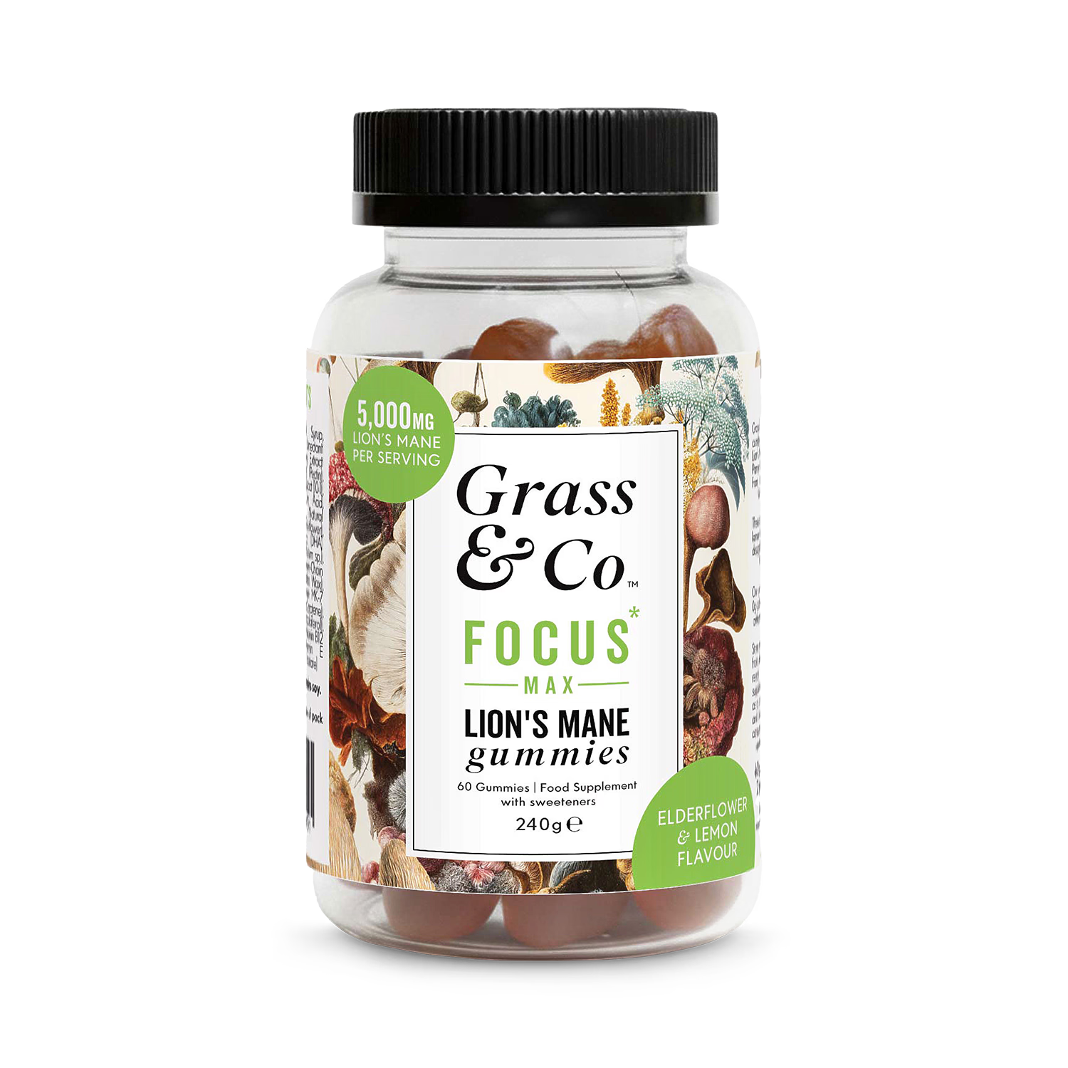 Grass & Co. Lion's Mane gummies lemon elderflower 60 (British brand)