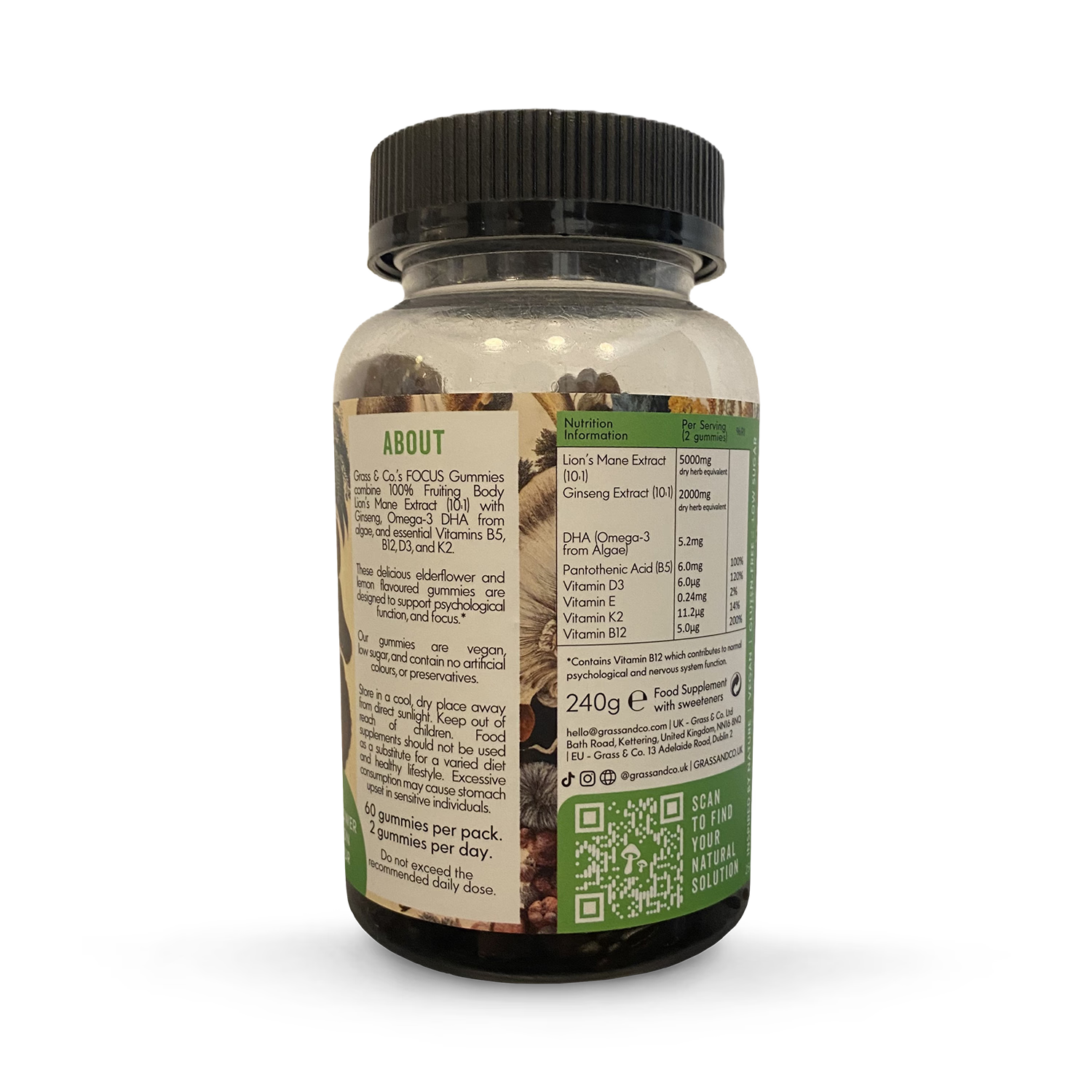 Grass & Co. Lion's Mane gummies lemon elderflower 60 (British brand)