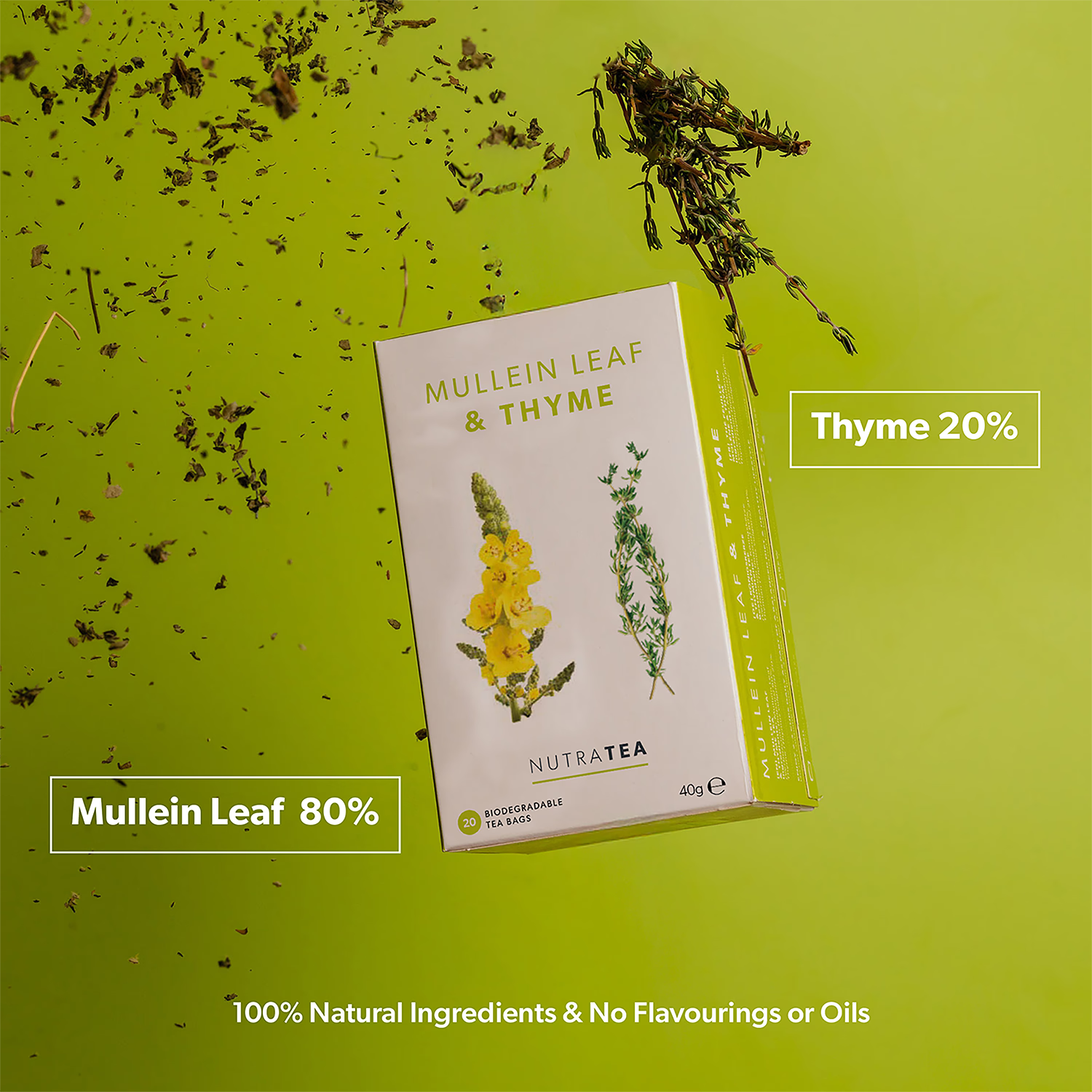 Mullein Leaf & Thyme Herbal Tea 20 tea bags, imported from the UK