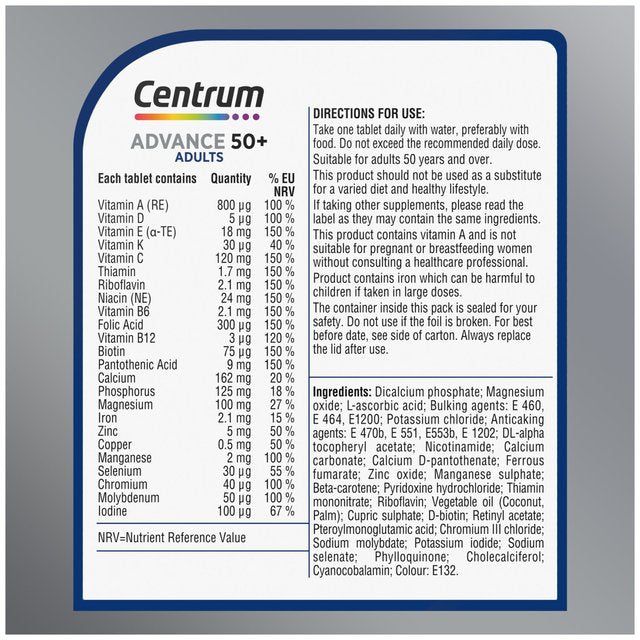 Centrum Advance 50+ Multivitamins &amp;amp; Minerals Tablets   60 per pack