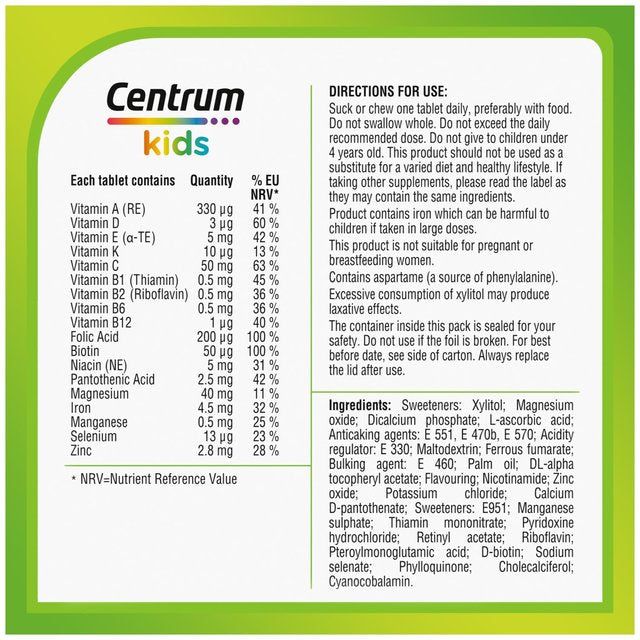 Centrum Kids Multivitamins with Vitamins D C &amp;amp; Zinc Tablets   30 per pack