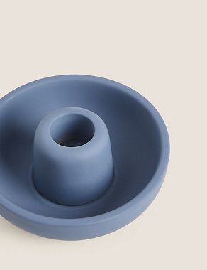 Ceramic Dinner Candle Holder - Blue, None