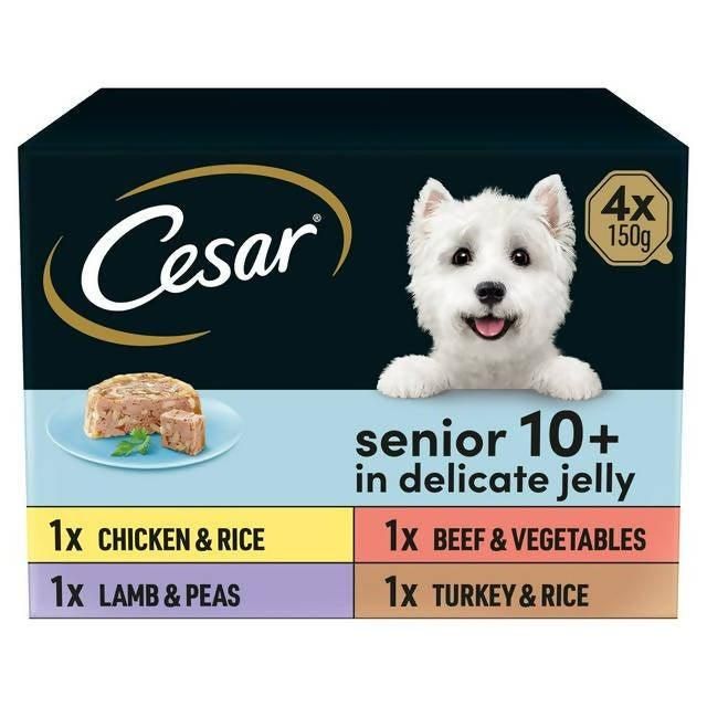 Cesar Senior Wet Dog Food Trays Meat in Delicate Jelly 4 x 150g