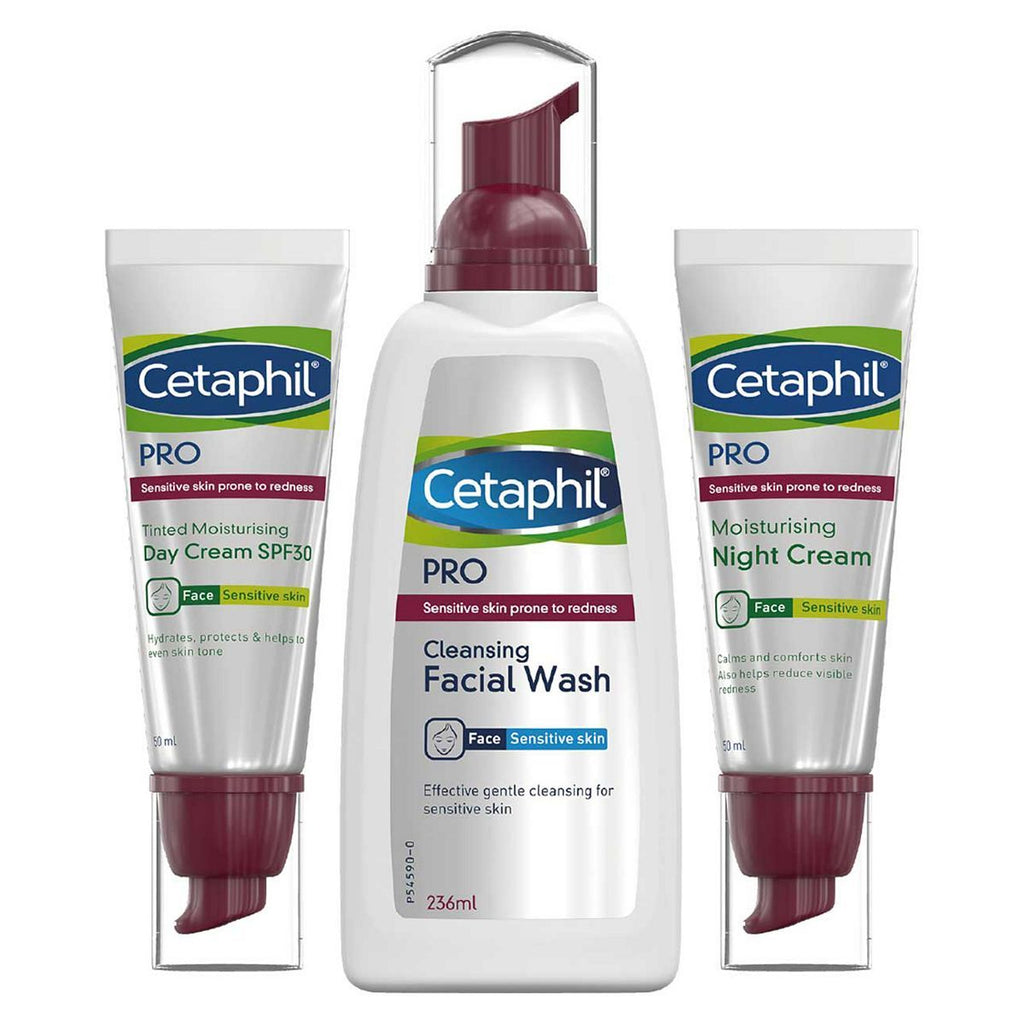 Cetaphil Redness Control Bundle: Face Wash + Day Cream + Night Cream for Redness-Prone Skin